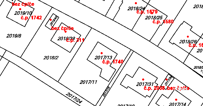 Boskovice 1740 na parcele st. 2017/13 v KÚ Boskovice, Katastrální mapa