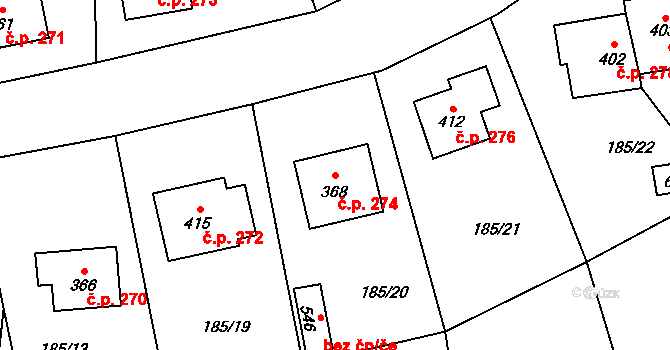 Kladruby 274 na parcele st. 368 v KÚ Kladruby u Stříbra, Katastrální mapa