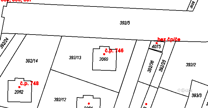 Horní Předměstí 746, Polička na parcele st. 2060 v KÚ Polička, Katastrální mapa