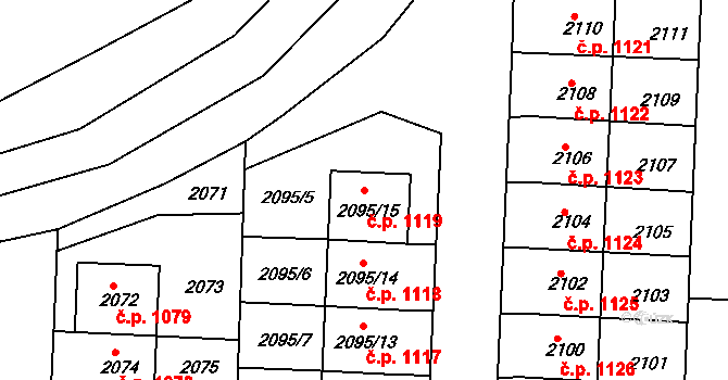 Hulín 1119 na parcele st. 2095/15 v KÚ Hulín, Katastrální mapa