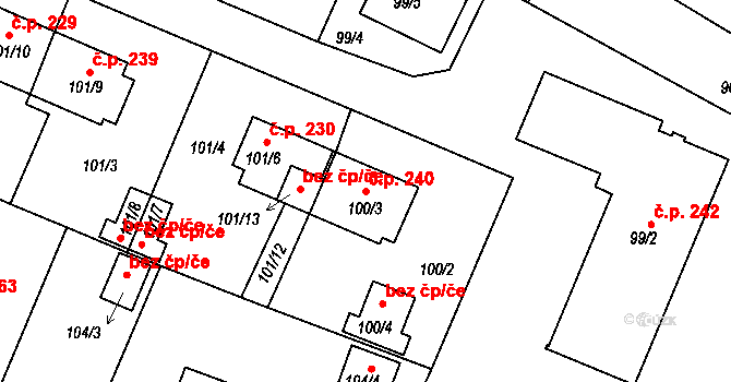 Holubov 240 na parcele st. 100/3 v KÚ Holubov, Katastrální mapa