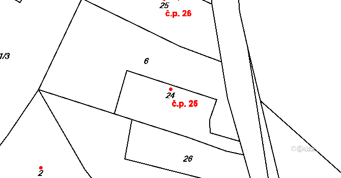 Chomutičky 25, Chomutice na parcele st. 24 v KÚ Chomutičky, Katastrální mapa