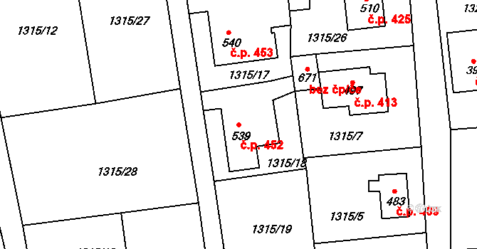 Dolní Podluží 452 na parcele st. 539 v KÚ Dolní Podluží, Katastrální mapa
