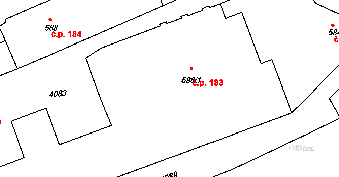 Hradsko 183, Jablonec nad Jizerou na parcele st. 586/1 v KÚ Buřany, Katastrální mapa