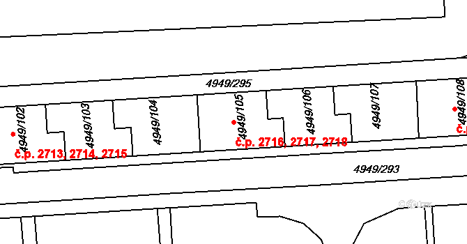Severní Terasa 2716,2717,2718, Ústí nad Labem na parcele st. 4949/105 v KÚ Ústí nad Labem, Katastrální mapa