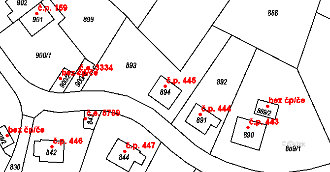 Střekov 445, Ústí nad Labem na parcele st. 894 v KÚ Střekov, Katastrální mapa