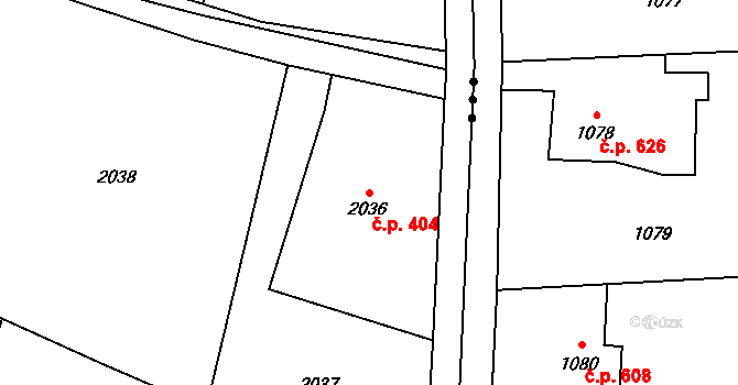 Dolní Lutyně 404 na parcele st. 2036 v KÚ Dolní Lutyně, Katastrální mapa