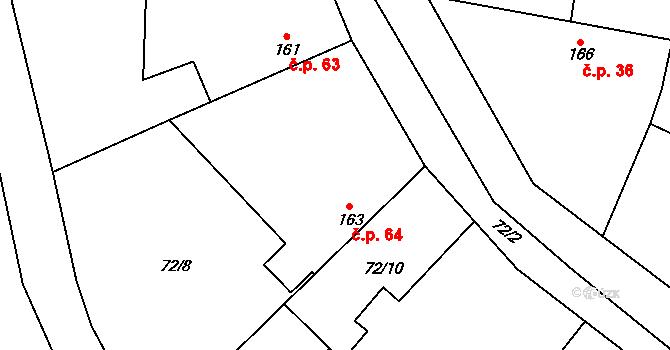 Svídnice 64, Dymokury na parcele st. 163 v KÚ Svídnice u Dymokur, Katastrální mapa