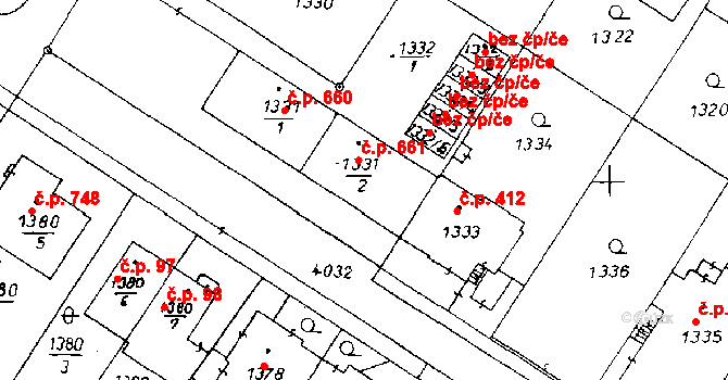 Poděbrady II 661, Poděbrady na parcele st. 1331/2 v KÚ Poděbrady, Katastrální mapa