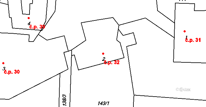 Radošov 32 na parcele st. 2 v KÚ Radošov, Katastrální mapa