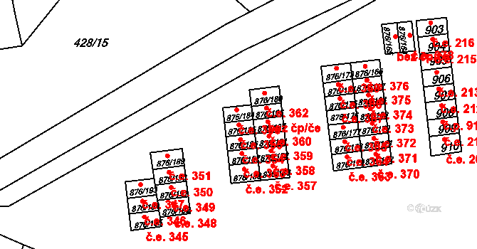 Postoloprty 355 na parcele st. 876/185 v KÚ Postoloprty, Katastrální mapa