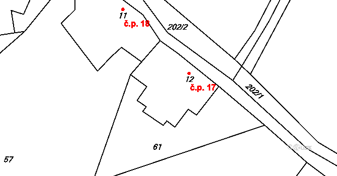 Lohenice 17, Koberovice na parcele st. 12 v KÚ Lohenice, Katastrální mapa