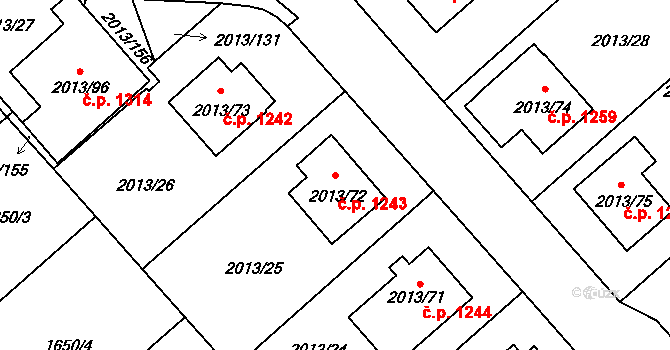 Pelhřimov 1243 na parcele st. 2013/72 v KÚ Pelhřimov, Katastrální mapa