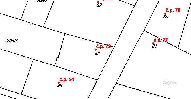 Třesovice 79 na parcele st. 88 v KÚ Třesovice, Katastrální mapa