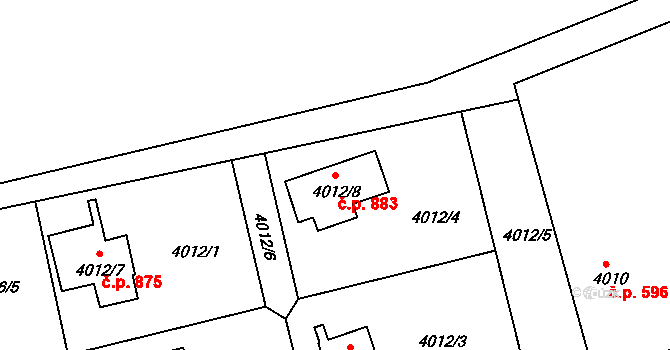 Frýdlant 883, Frýdlant nad Ostravicí na parcele st. 4012/8 v KÚ Frýdlant nad Ostravicí, Katastrální mapa