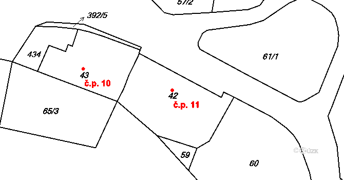 Borek 11, Rokycany na parcele st. 42 v KÚ Borek u Rokycan, Katastrální mapa