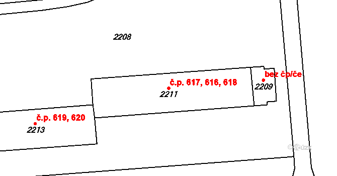 Chodov 616,617,618 na parcele st. 2211 v KÚ Dolní Chodov, Katastrální mapa