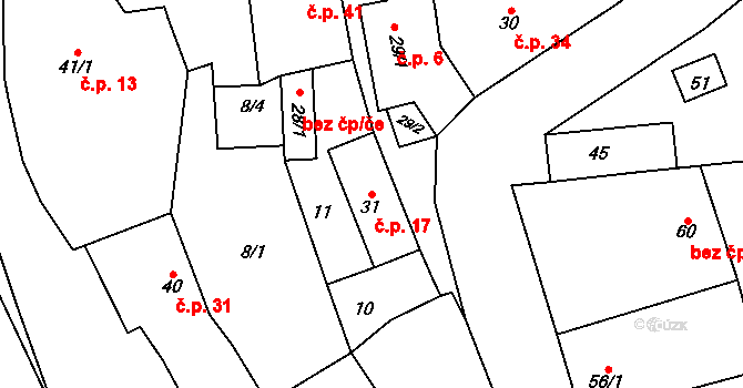 Zibohlavy 17, Kolín na parcele st. 31 v KÚ Zibohlavy, Katastrální mapa