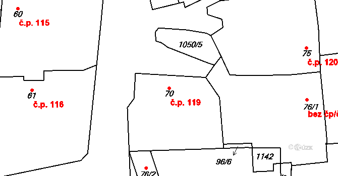 Přívory 119, Všetaty na parcele st. 70 v KÚ Přívory, Katastrální mapa