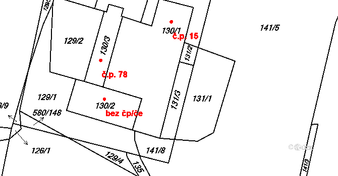 Hrdlořezy 15, Suchdol nad Lužnicí na parcele st. 130/1 v KÚ Hrdlořezy u Suchdola nad Lužnicí, Katastrální mapa