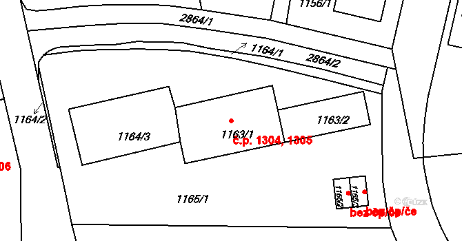 Braník 1304,1305, Praha na parcele st. 1163/1 v KÚ Braník, Katastrální mapa