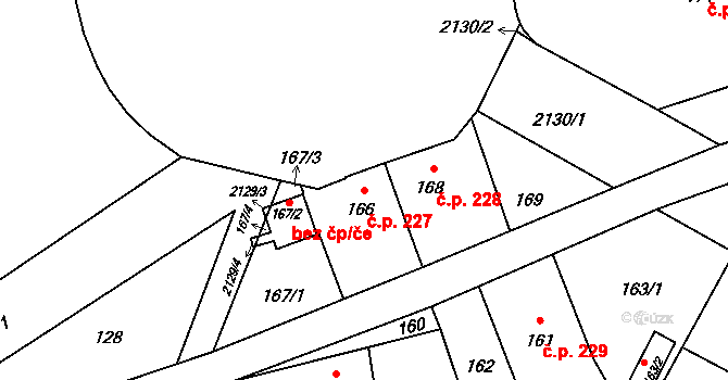 Ruzyně 227, Praha na parcele st. 166 v KÚ Ruzyně, Katastrální mapa