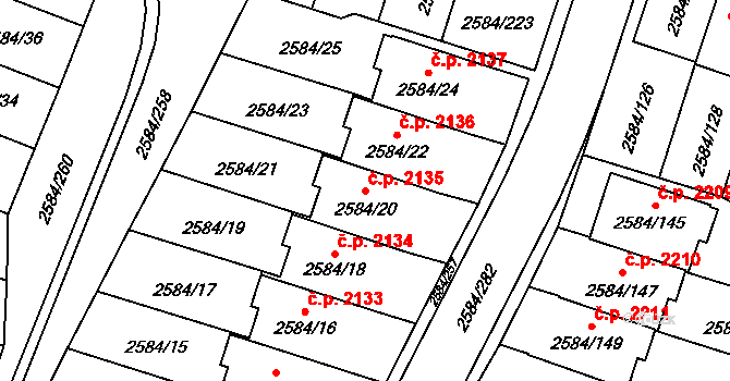 Břevnov 2135, Praha na parcele st. 2584/20 v KÚ Břevnov, Katastrální mapa