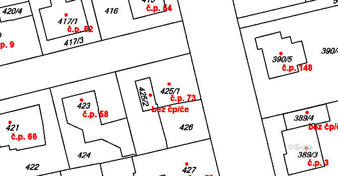 Horní Měcholupy 73, Praha na parcele st. 425/1 v KÚ Horní Měcholupy, Katastrální mapa