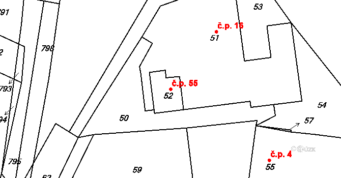 Chlum 55, Nalžovice na parcele st. 52 v KÚ Nalžovice, Katastrální mapa