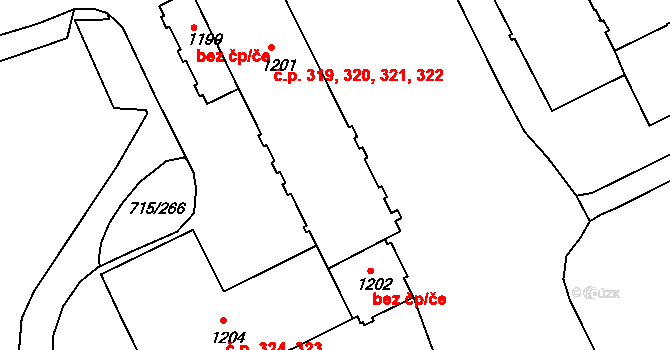 Příbram VII 319,320,321,322, Příbram na parcele st. 1201 v KÚ Březové Hory, Katastrální mapa