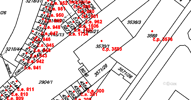 Hodonín 3593 na parcele st. 3570/1 v KÚ Hodonín, Katastrální mapa