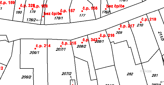 Chrastava 342 na parcele st. 208/2 v KÚ Chrastava I, Katastrální mapa