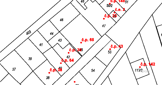 Ponětovice 65 na parcele st. 45 v KÚ Ponětovice, Katastrální mapa