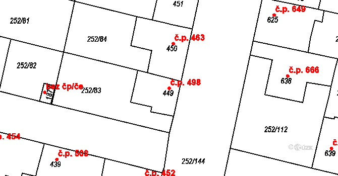 Rosice 498 na parcele st. 449 v KÚ Rosice u Brna, Katastrální mapa