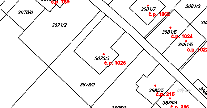 Fryštát 1025, Karviná na parcele st. 3673/3 v KÚ Karviná-město, Katastrální mapa