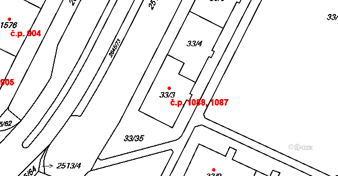 Doubravka 1087,1088, Plzeň na parcele st. 33/3 v KÚ Doubravka, Katastrální mapa