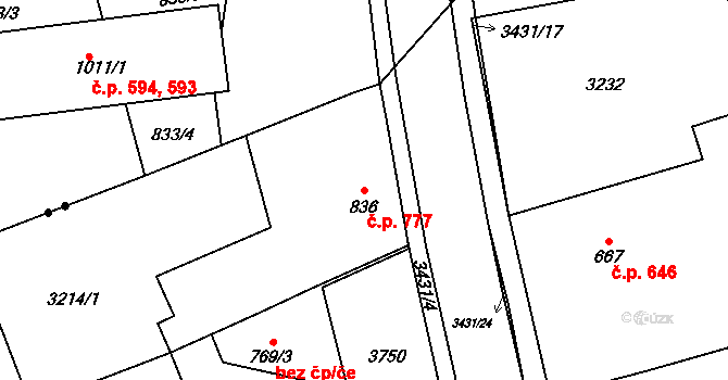 Česká Třebová 777 na parcele st. 836 v KÚ Česká Třebová, Katastrální mapa