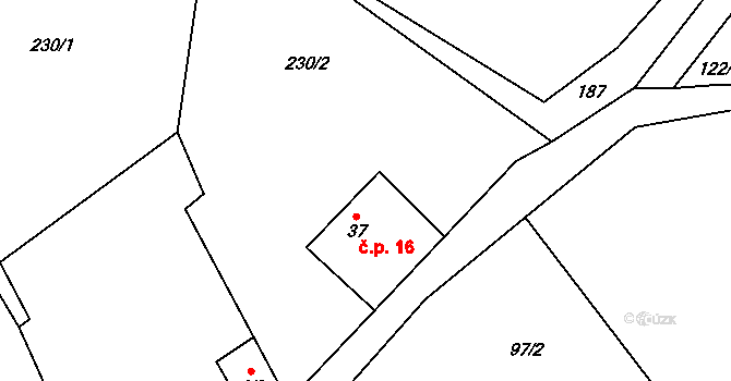 Kahov 16, Prachatice na parcele st. 37 v KÚ Kahov, Katastrální mapa