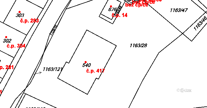 Jevišovice 417 na parcele st. 540 v KÚ Jevišovice, Katastrální mapa