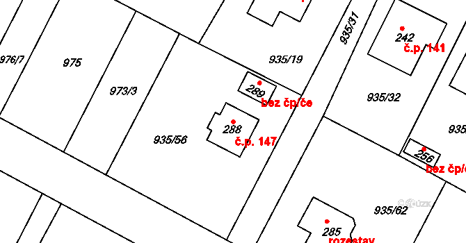 Soběkury 147 na parcele st. 288 v KÚ Soběkury, Katastrální mapa