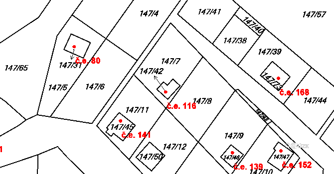 Poláky 116, Chbany na parcele st. 147/42 v KÚ Poláky, Katastrální mapa