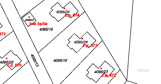 Hlouška 673, Kutná Hora na parcele st. 4095/24 v KÚ Kutná Hora, Katastrální mapa