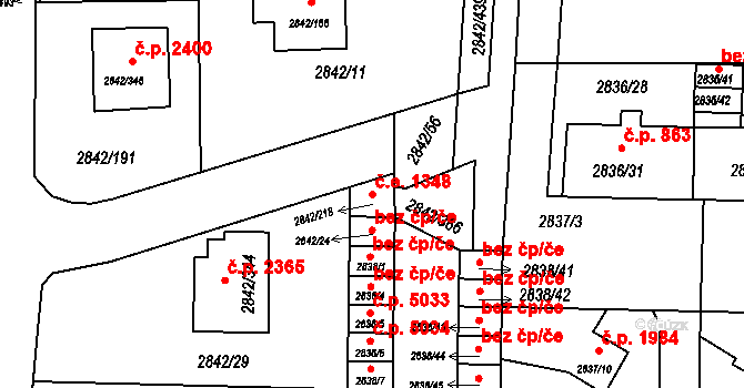 Louny 1348 na parcele st. 2842/218 v KÚ Louny, Katastrální mapa