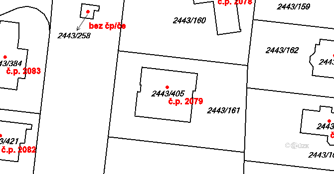 Roztoky 2079 na parcele st. 2443/405 v KÚ Roztoky u Prahy, Katastrální mapa