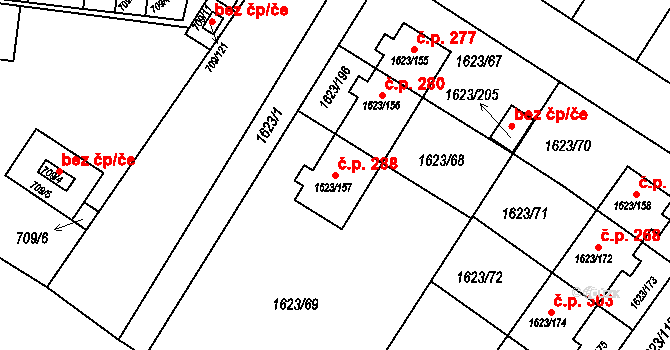 Popůvky 288 na parcele st. 1623/157 v KÚ Popůvky u Brna, Katastrální mapa