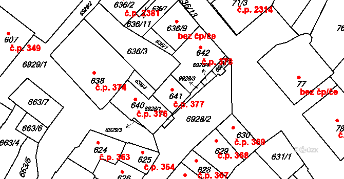 Boskovice 377 na parcele st. 641 v KÚ Boskovice, Katastrální mapa