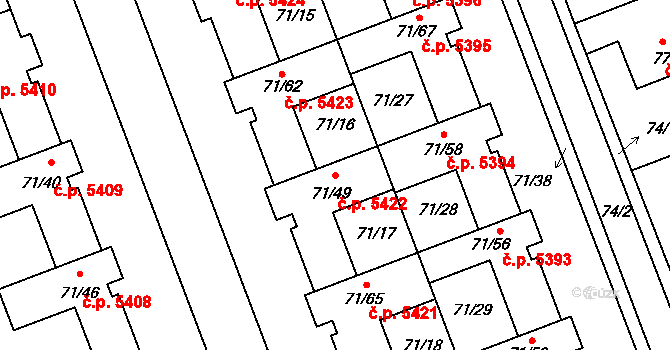 Helenín 5422, Jihlava na parcele st. 71/49 v KÚ Helenín, Katastrální mapa