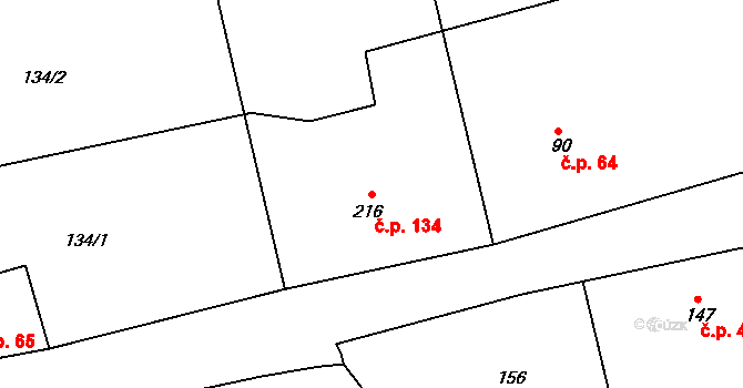 Merklovice 134, Vamberk na parcele st. 216 v KÚ Merklovice, Katastrální mapa