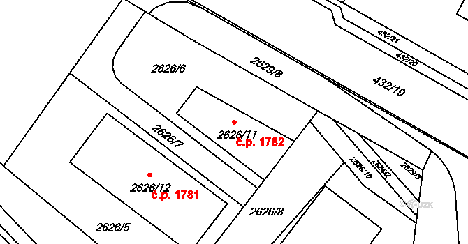 Kuřim 1782 na parcele st. 2626/11 v KÚ Kuřim, Katastrální mapa