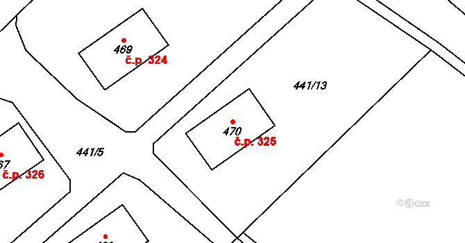 Ryžoviště 325 na parcele st. 470 v KÚ Ryžoviště, Katastrální mapa